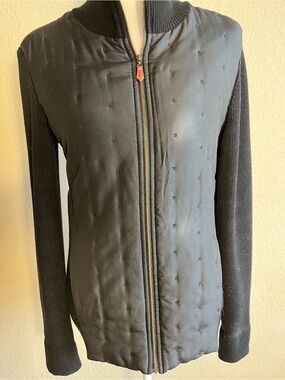 J McLaughlin Women's Black Quilted Front Bomber Jacket with Knit Sleeves